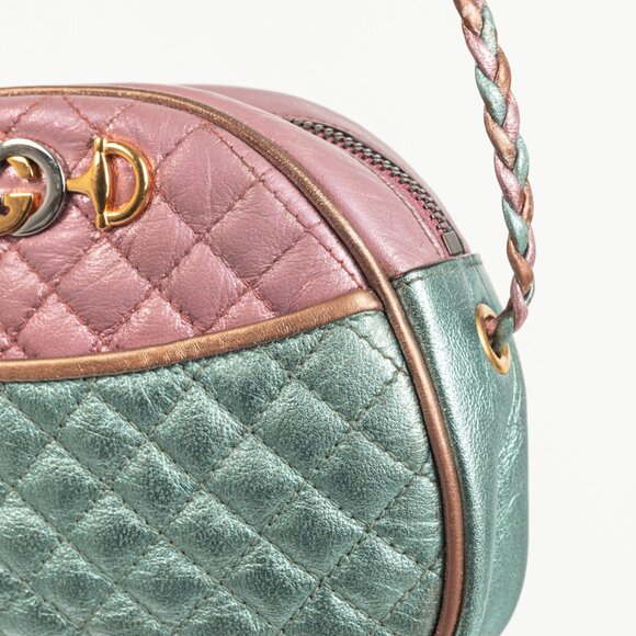 Gucci Zumi Pink & Blue Laminated Leather Quilted Mini Bag - Picture 7 of 12